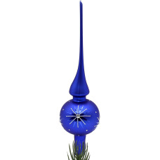 Lauschaer Christmas Tree Decoration - Christmas Tree Topper Matte Blue with Glitter Decoration in Silver, Length Approx. 28 cm