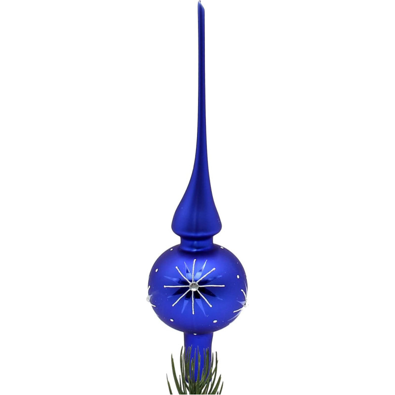 Lauschaer Christmas Tree Decoration - Christmas Tree Topper Matte Blue with Glitter Decoration in Silver, Length Approx. 28 cm