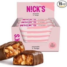 NICKS Keto Bar Peanuts n Fudge, Chocolate Peanuts Caramel Snacks, 175 Calories, 3.9 Net Carbs, No Added Sugar, Gluten Free, Low Carb Sweets (15 x 40 g)