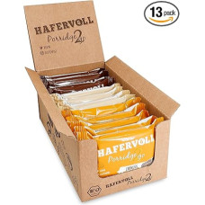 HAFERVOLL Porridge2go Mixbox, 3 batonėliai: žemės riešutų, lazdyno riešutų ir migdolų kakavos, 13 x 55 g grūdų batonėlių, sertifikuoti ekologiški, veganiški, be pridėtinio cukraus, su riešutų sviestu