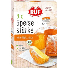 RUF ekologiškas krakmolas, grynas kukurūzų krakmolas, idealiai tinka biriems pyragams, padažams ir vaisių kompotams surišti, be glitimo ir veganiškas