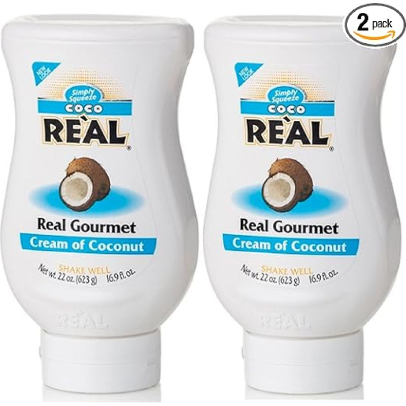 Simply Squeeze Coco Real Gourmet Cream of Coconut (Pack of 2) 21 oz Size