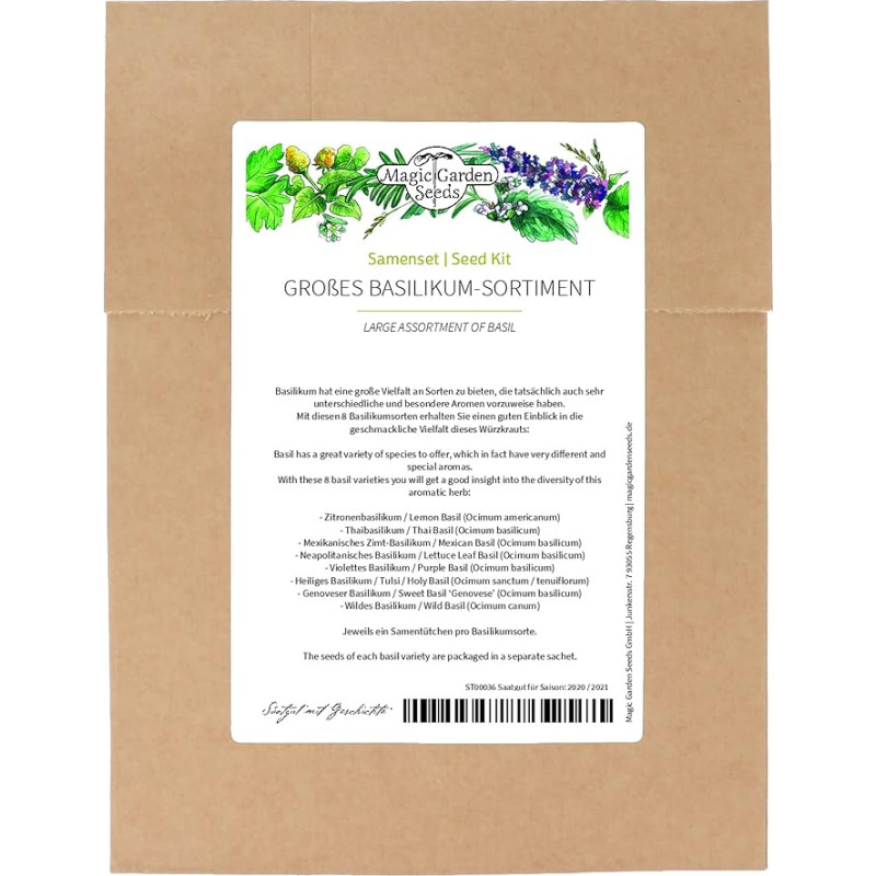 Didelis bazilikų asortimentas - sėklų rinkinys su 8 skirtingomis aromatinėmis žolelėmis
