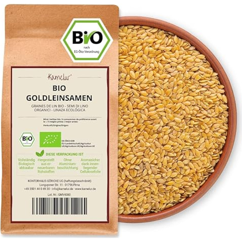 Kamelur Organic Linseed Whole from EU Agriculture (2.5 kg) - Organic Linseed Gold without Additives