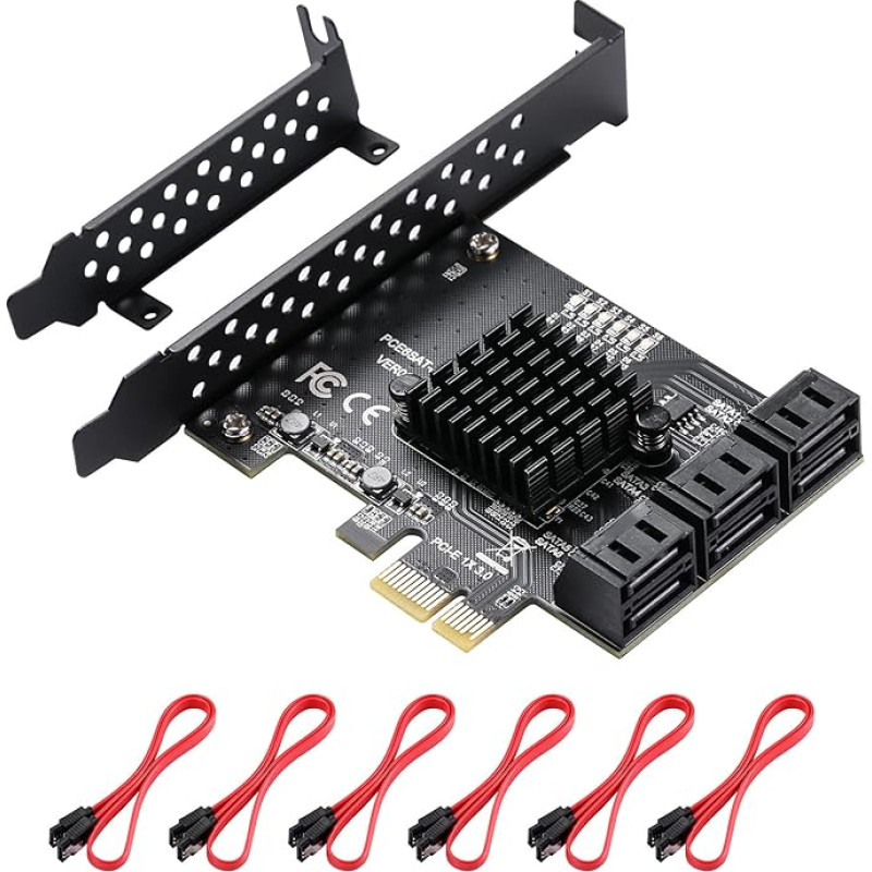 MZHOU PCIe SATA Card 6 Port, PCIe to SATA Controller Expansion Card, 6Gbps SATA 3.0 PCIe Card with 6 SATA Cables, ASM1166 1X 6-Port Chip, Integrated Adapter Converter for Desktop PC