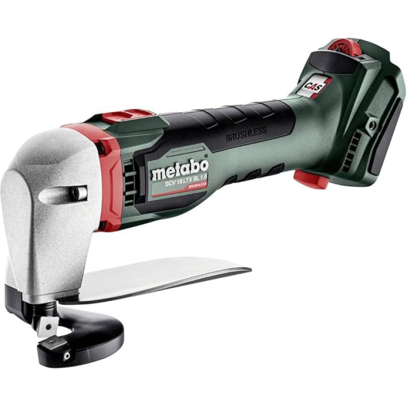 Metabo SCV 18 LTX BL 1.6 (601615840) 18V LiHD metalo žirklės MetaLoc Akumuliatoriaus paketo tipas LiHD Akumuliatoriaus įtampa: 18 V Max. Plieno lakšto storis 400 N/mm²: 1,6 mm