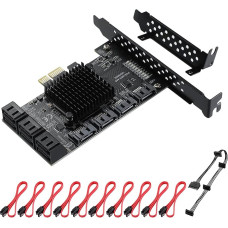 MZHOU PCIe SATA Card 10 Port, PCI-E to SATA Expansion Card, 6Gbps PCI-E 1X SATA Controller Card Support HDD for Windows 10/8/Unbuntu