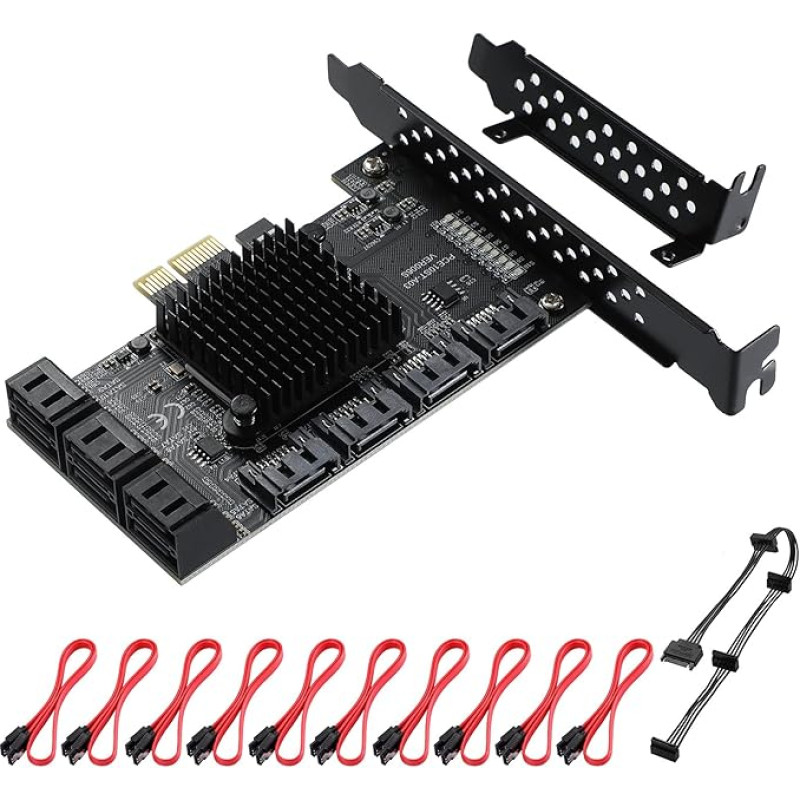 MZHOU PCIe SATA Card 10 Port, PCI-E to SATA Expansion Card, 6Gbps PCI-E 1X SATA Controller Card Support HDD for Windows 10/8/Unbuntu