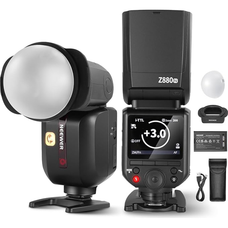 NEEWER Z880-N 76W 2.4G TTL fotoaparato blykstė Speedlite Flash, suderinama su Nikon, difuzorius ir adapteris, modeliavimo lempa, TTL/M greitasis jungiklis, GN60 1/8000s HSS 7.2V/3000mAh baterija 600 pilnos galios blyksčių