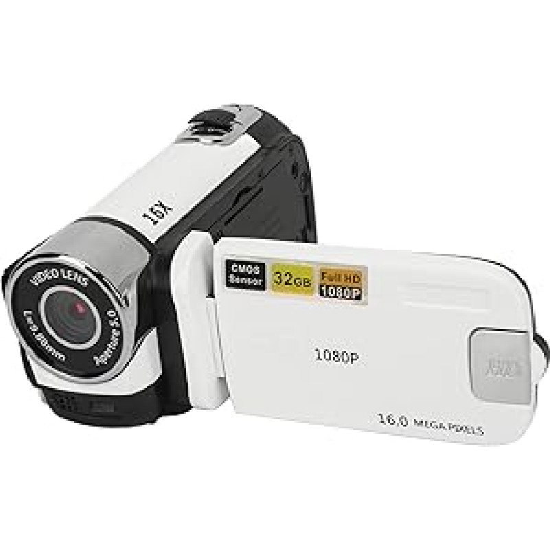 MENDUNER Point and Shoot fotoaparatas, senovinis fotoaparatas, vaizdo kamera, 1080P 16MP skaitmeninis fotoaparatas, 2,4 colių pasukamas ekranas, 16 kartų priartinantis HD vaizdo įrašymo įrenginys su apšvietimu (baltas)