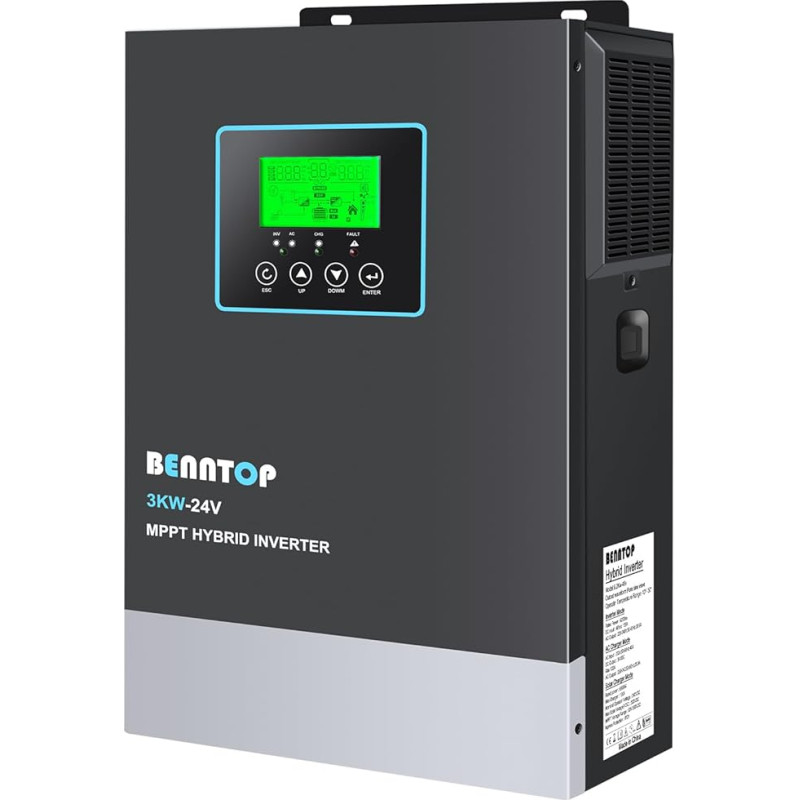 BENNTOP 3000W Solar Hybrid Wechselrichter 24V DC zu 230V AC Reiner Sinus (netzunabhängig) mit 80A MPPT Solarregler, Max. PV-Eingang 400V, für Blei-Säure und Lithium Batterien