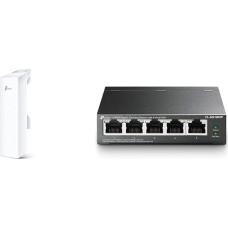 TP-Link Pharos Series CPE510 Outdoor WLAN Access Point White & TL-SG1005P 5-Port Gigabit PoE Switch with 4 PoE+ Ports (65 W, Shielded RJ-45 Ports, IEEE-802.3af/at, Plug & Play Installation), Black,