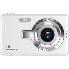 Skaitmeninis fotoaparatas, 12 MP, 1080P, 16x skaitmeninis priartinimas, automatinis fokusavimas, vaizdo kamera su 2,4 colio ekranu, kompaktiškas, nuo drebėjimo apsaugotas vaizdo įrašymo fotoaparatas studentams ir vaikams (baltas)