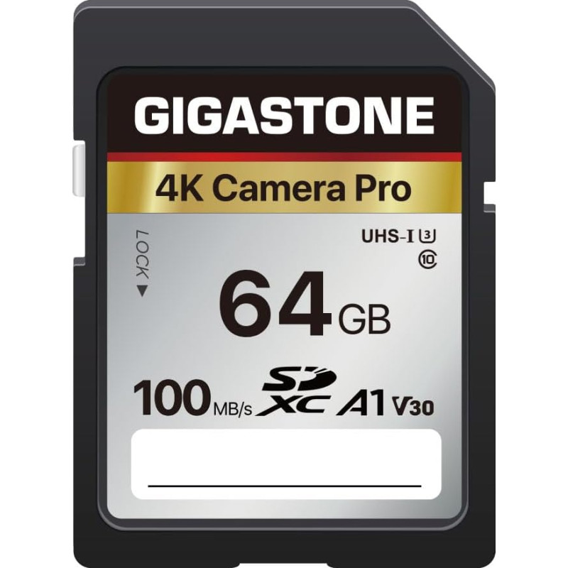 Gigastone 4K Camera Pro 64GB SDXC Memory Card with up to 100MB/sec for Canon Sony Nikon Olympus Digital Cameras 4K UHD Video Recording UHS-I U3 V30 Class 10