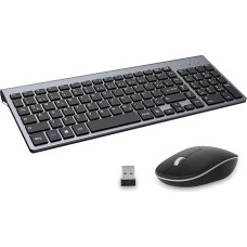 Wireless Keyboard Mouse Set (German) USB QWERTZ Wireless Keyboard Small Mouse Ultra Thin Quiet Ergonomic Keyboard for Computer / PC / Laptop / Smart TV / Windows - Black