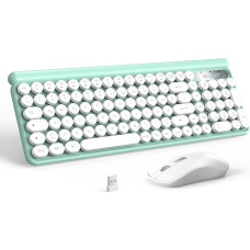 Wireless Keyboard Mouse Set, RaceGT Retro Typewriter Keyboard Wireless Keyboard with Mouse USB Green Keyboard Colourful Mouse and Keyboard Wireless Keyboard and Mouse QWERTZ German Layout