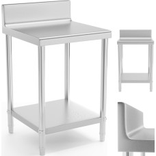 Royal Catering Nerūdijančio plieno sieninis stalviršis su apvadu ir lentyna 60x60cm