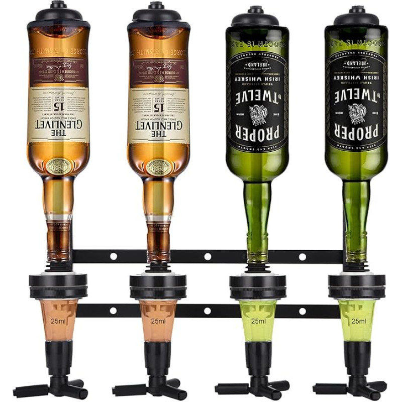 Bar Tool Set – Bottle Holder and Dispenser Made of Aluminium for 4 Bottles, Black, Bar Accessory, Drink Dispenser, Cocktail Bar, Shot Dispenser
