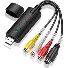 Audio Video Grabber USB 2.0, Plug & Play Audio Video Converter, Video Adapter for Editing, Hi8 VHS to DVD Digitizing for Mac and Windows 10 with Scart/AV Converter Adapter