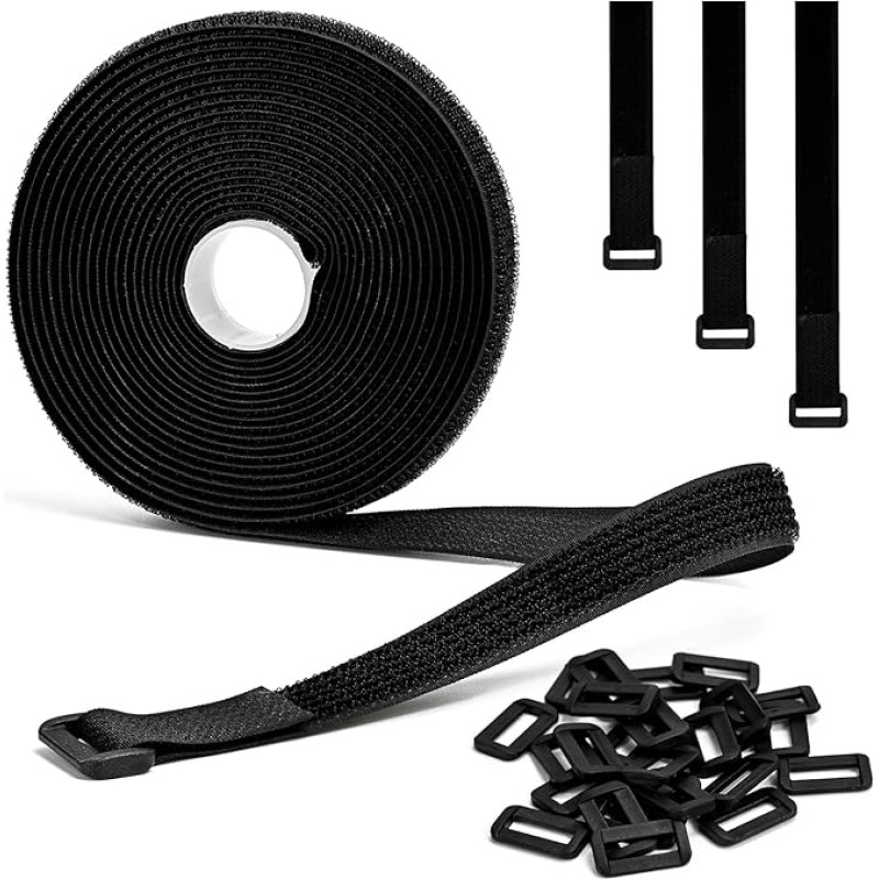 5 m verstellbare Kabelbänder mit 25 Schnallen, zuschneidbarer Spanngurt, wiederverwendbarer Verschluss, Nylon-Sicherungskabelbinder für Kabelordnung, Drahtmanagement, Kabel-Organizer (2 cm x 5 m)