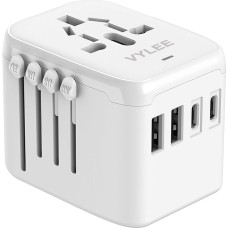VYLEE Universal International Travel Plug Adapter, 5-in-1 Travel Plug Adapter for Europe with 3.5 A, 2 x USB-A and 2 x USB-C Wall Charger and Worldwide AC Socket for Europe, USA, UK, Australia and