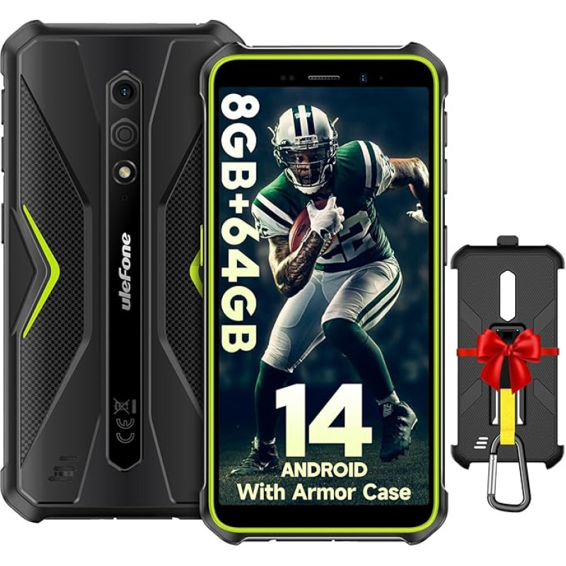 Ulefone Armor X12 Pro 2025 Lauko išmanusis telefonas Octa Core Android 14 8GB + 64GB/256GB SD, 4860mAh 13MP + 8MP 5,45 colių HD+ IP69K Vandeniui atsparus mobilusis telefonas be sutarties 4G Dual SIM Face ID NFC -2 metai