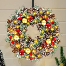 Kalėdinis vainikas, durų vainikas, Kalėdų vainikas, priekinių durų dekoracija, dirbtinis, durų vainikas, kalėdinis apšviestas, židinio ir sienos dekoracija, Kalėdų vainiko dekoracija, advento durims