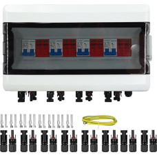 Fotovoltinė apsauga nuo nuolatinės srovės viršįtampių, fotovoltinis saulės kolektoriaus jungiklis su saulės kištuku, 4 stygų, 500 V, fotovoltinis nuolatinės srovės grandinės pertraukiklis, apsauga nuo žaibo, įžeminimas fotovoltinei sistemai (4 in 4 Out)