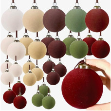 Velvet Kalėdų papuošalai Viral Flocked Christmas Tree Baubles 30 vienetų Ornamentai Kalėdų dekoracijos Kabantys ornamentai Kalėdų eglutės dekoracijos 30 vienetų Didelis Mažas Mažas Vidutinis Paketas