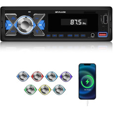 Car Radio 1 DIN with EQ - Car Radio Bluetooth with FM Radio, Voice Assistant, App Location, USB Disk/AUX/TF Input, Power Off Memory, Colourful Backlight + Remote Control