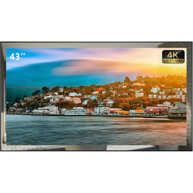 Soulaca 43 Inch 4K UHD Smart TV for Bathroom, Digital/Analog Tuner, Mirror Panel, Magic Remote, Waterproof, Netflix, Integrated Speaker, 2024 Model, SS550U22-430E029