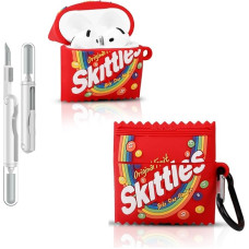 Compatible with AirPods 4 Csae Cute 3D Cartoon Funny Slim Cover with Cleaner Kit Snack Series (Skittles)