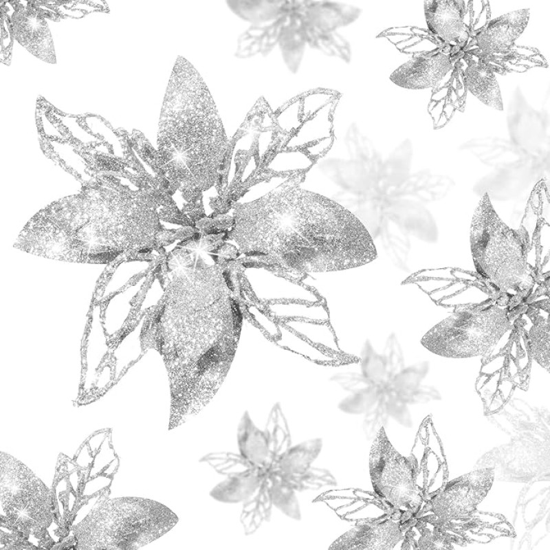 24 Pieces Christmas Sparkle Christmas Star Flowers Artificial Christmas Flower Decoration Wedding Christmas Tree New Year Ornaments