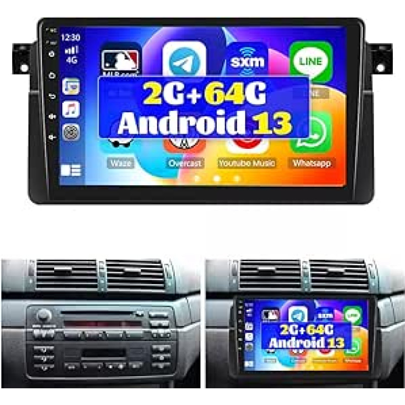 Hikity Android Wireless Carplay with Sat Nav for BMW E46 1999-2005 Wireless Android Car Radio with 9 Inch Touch Display Support Bluetooth WiFi FM/USB + Reversing Camera