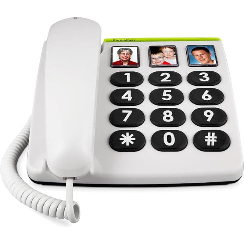 Doro Secure 347 Corded large button telephone with 4 direct dial photo buttons incl. 2 mobile emergency call transmitters, white