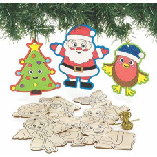Baker Ross FC189 Wooden Christmas Decorations - Pack of 12, Wooden Craft Set for Children, Christmas Decorations for Kids