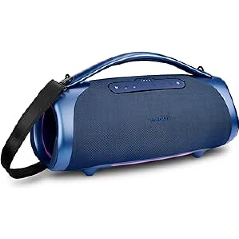 MEDION P61768 Portable Bluetooth Speaker (Battery, Bass Boost, Music Box, RGB Light Effects, IPX7 Water Protection & Robust, Integrated Power Bank, 100 W (RMS) Total, 2 x 25 W + 50 W, Blue