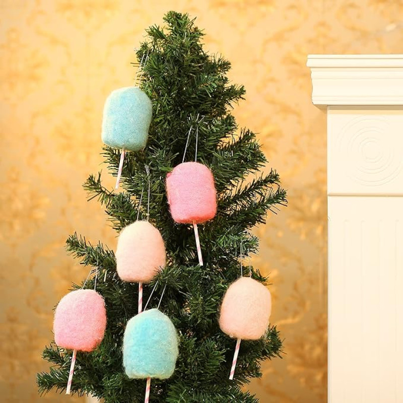 Set of 6 Lollipop Decorations Christmas Tree Hanging Ornament Felt Wool Lollipop Christmas Decorations for Home Party