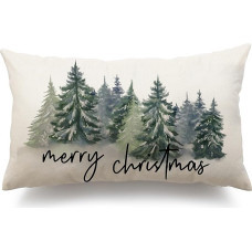 DFXSZ Kalėdiniai pagalvių užvalkalai, 30,5 x 50,8 cm, Kalėdų dekoracijos, akvarelė, mėlyna, žalia, Kalėdų eglutė, kaimiškas stilius, gamta, miško spauda, mesti pagalvių užvalkalai namams, sofai