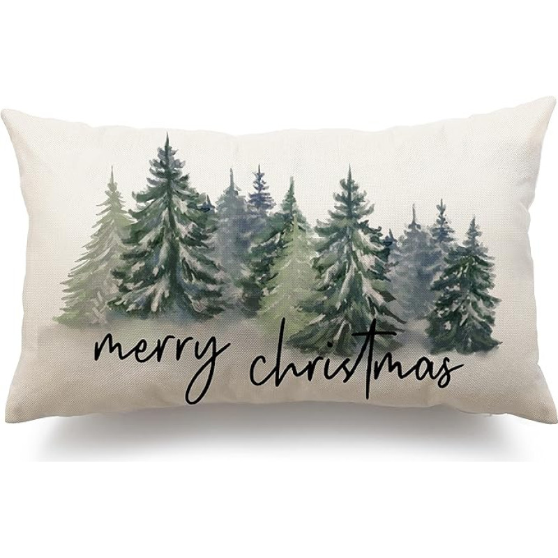 DFXSZ Kalėdiniai pagalvių užvalkalai, 30,5 x 50,8 cm, Kalėdų dekoracijos, akvarelė, mėlyna, žalia, Kalėdų eglutė, kaimiškas stilius, gamta, miško spauda, mesti pagalvių užvalkalai namams, sofai