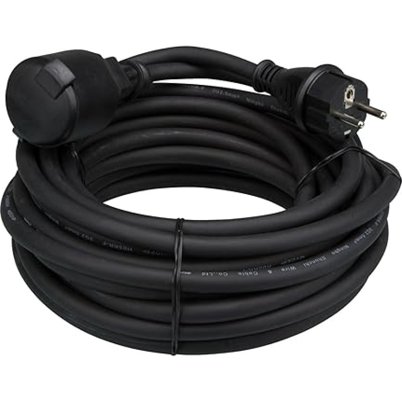 Perel H05RR-F 3G2.5 25m 16A/230V 3680W Type E/F IP44 Rubber Extension Cable Black