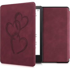 kwmobile Case Compatible with Amazon Kindle Paperwhite (11th Gen - 2021) - Faux Leather eReader - Brush Hearts Dark Red