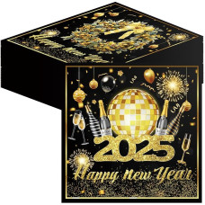 40 servetėlių pakuotė Laimingų Naujųjų metų Naujųjų metų stalo puošmena Juoda auksinė Naujųjų metų išvakarių servetėlės Naujųjų metų vakarėlio puošmena Vienkartinės naujametinės popierinės servetėlės 33 x 33 cm Naujųjų metų išvakarių vakarėlio reikmenys