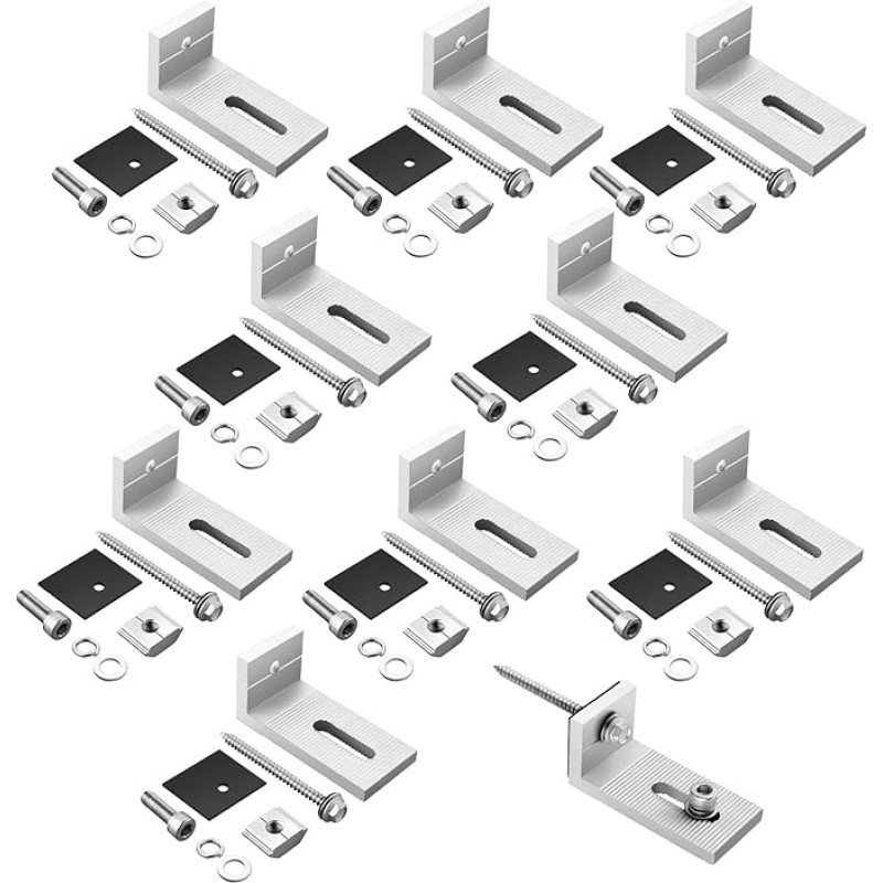 Kamtop 10x 90° Solar Panel Mounting L-Bracket Aluminium Angle Connection Angle for Cross Bandage with Screws Made of Stainless Steel Solar Module Bracket Flat Roof PV Module Bracket