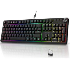 KOORUI Gaming Keyboard, Mechanical Keyboard Wireless/Wired/Bluetooth RGB Keyboard Rechargeable Battery Full Size Keys German Layout QWERTZ for Windows MacOS Linux Red Switch