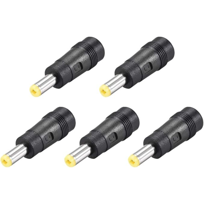 sourcing map 5 x DC Power Adapter Female 5.5mm x 2.1mm to 5.5mm x 2.5mm Male Tips Input DC Connector Yellow