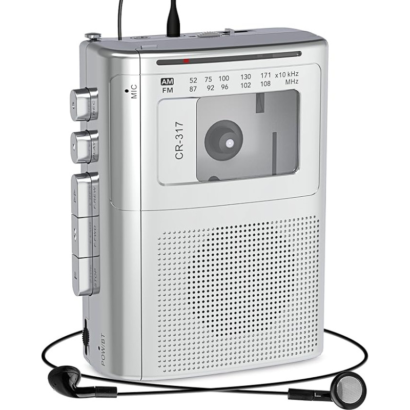 Gracioso Portable Cassette Recorder with Bluetooth Transmitter, AM FM Walkman Cassette Player with Headphone Jack & Large Speaker, Microphone Jack, 2 x AA Battery Operated Cassette Recorder