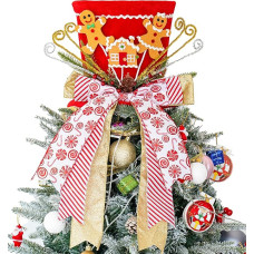 Christmas Tree Top Hat, Gingerbread Man, Christmas Tree Topper, Large Red Sequin Hat with Extended Ribbon, Christmas Tree Decorations for Christmas Holiday