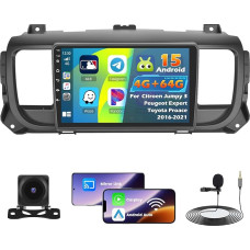 Roinvou 4+64G Autoradio Android für Citroen Jumpy 3/Peugeot Expert/Toyota Proace 2016-2021 Wireless Carplay Android Auto, 2Din Radio 9 Zoll Bildschirm WIFI GPS Bluetooth 32EQ FM/RDS SWC Rückfahrkamera