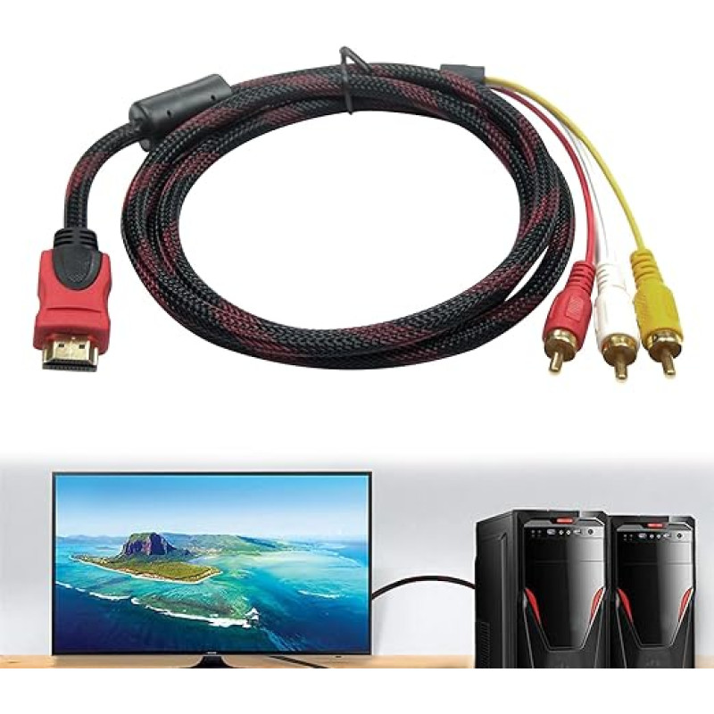 DONOONIS RCA HDMI, HDMI į Rca 1080p 1,5 m, HDMI RCA garso ir vaizdo kabelis su paauksuotomis jungtimis High Definition Male M/M adapteris HDTV DVD